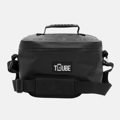 Black Tuube Lunch Box 6L insulated cooler bag, holds 12 cans or large food containers, carabiner clips to golf bag or backpack