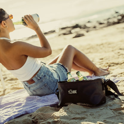 Black Tuube Lunch Box 6L open showing 6L leakproof insulated interior with 100% leakproof zipper for everyday cooler use