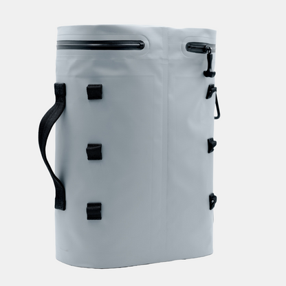 PVC tarpaulin outer coating on Tuube Weekender 8L grey cooler bag, waterproof and wipe-clean surface designed for outdoor durability