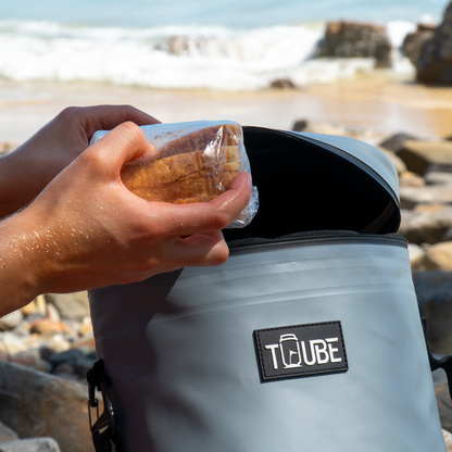 Tuube Weekender 8L grey cooler bag presented as a golf gift, compact standalone design suitable for golf trips, events, and Father's Day