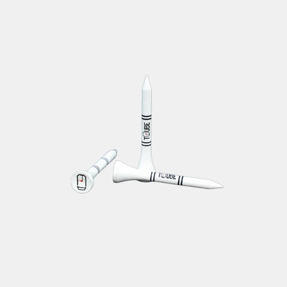 Tuube 54mm short golf tees 25-pack product shot, durable plastic tees ideal for irons and fairway woods, Tuube-branded