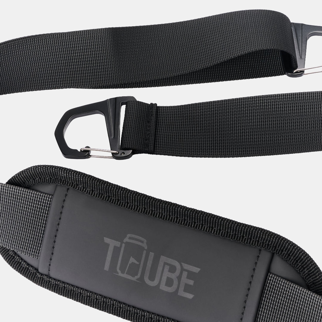 Tuube embossed shoulder strap product shot showing adjustable padded carry strap compatible with Tuube 2.0 and XL cooler bags