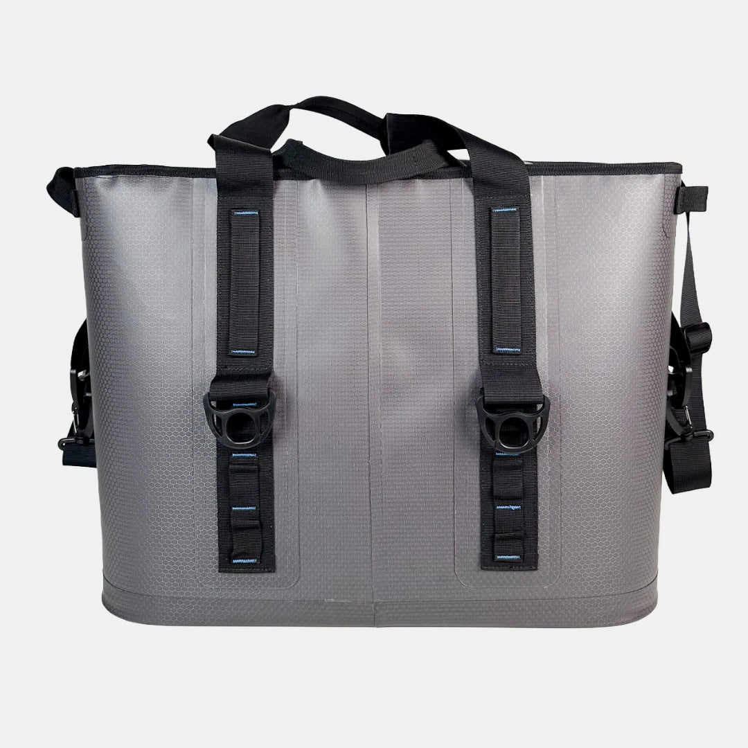 Tuube Traveller 36L cooler flat product shot showing 20D honeycomb double-sided TPU exterior and adjustable loop attachment system