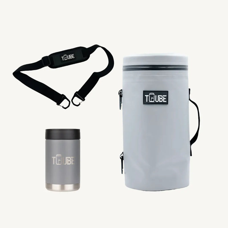 Tuube Cooler Bag XL Grey, Tuube Shoulder Strap, Tuube Stainless Steel Cooler Grey - Golf accessory bundle
