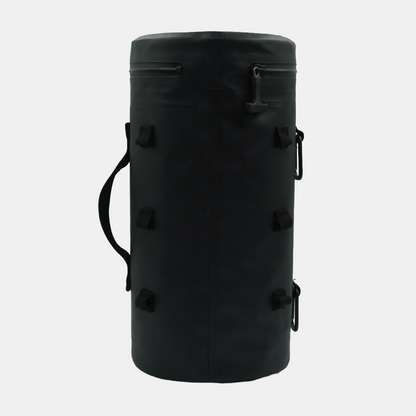Black Tuube XL cooler bag rear view showing 6 looping points and PVC tarpaulin outer coating, attachable golf cooler