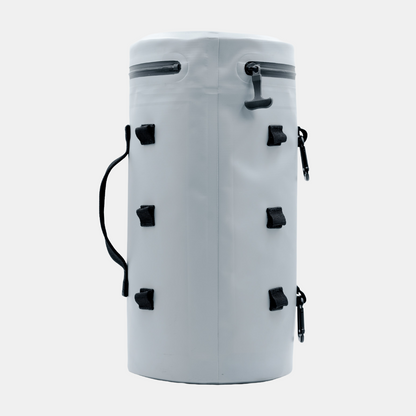 Grey Tuube XL cooler bag rear view showing 6 looping points and heat-welded seams, attachable golf bag cooler